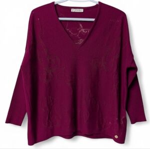 Auth! Versace Marron V Neck Long Sleeve Pattern Top Sweater